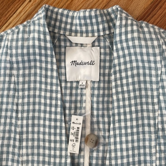Madewell 100% Linen Collarless Blazer in Gingham Check - Picture 2 of 13